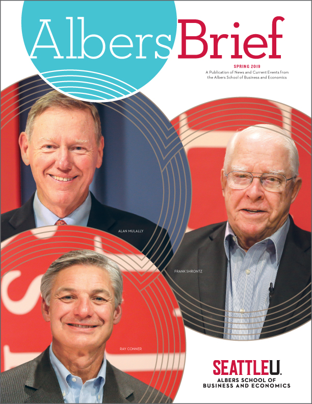Albers Brief Spring 2019 cover: photo of Frank Shrontz, Alan Mulally, Ray Conner