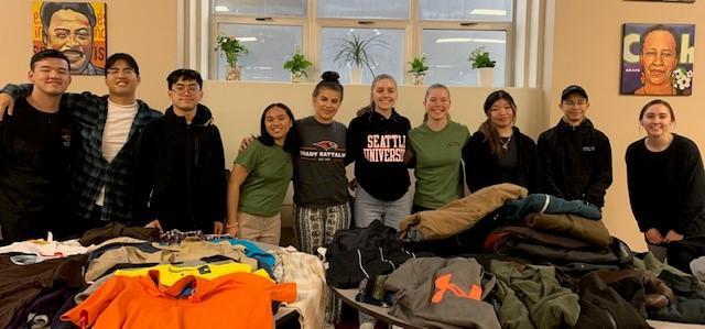 Cadets inside at St. James clothing drive