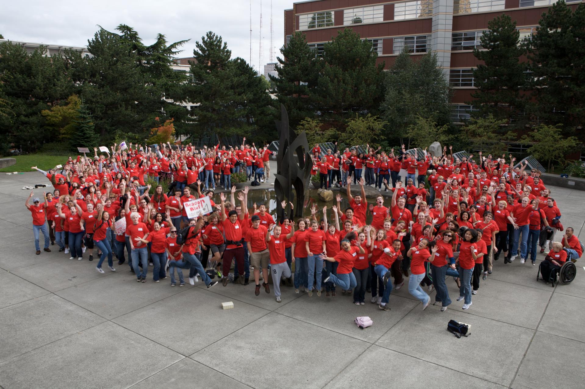 large group of SU students at a Day of Service in 2008