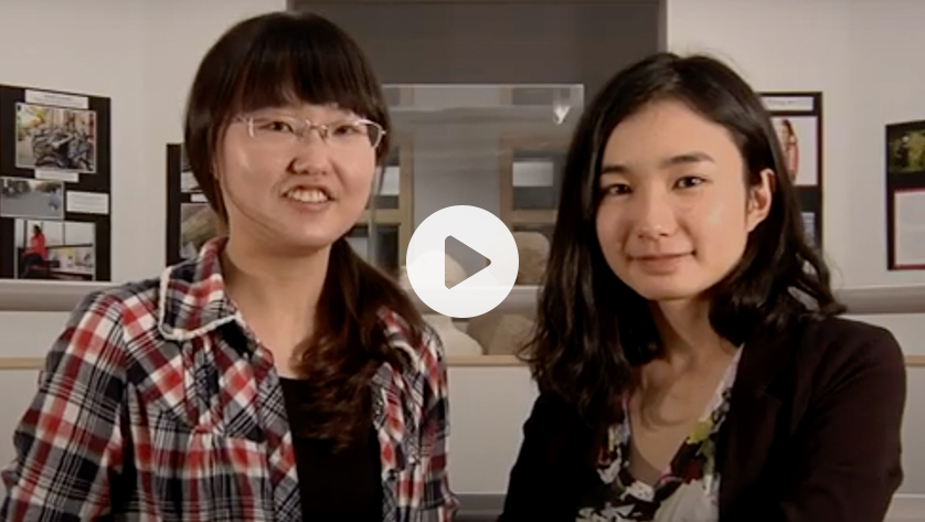 Still of a video of two international students speaking about their experience