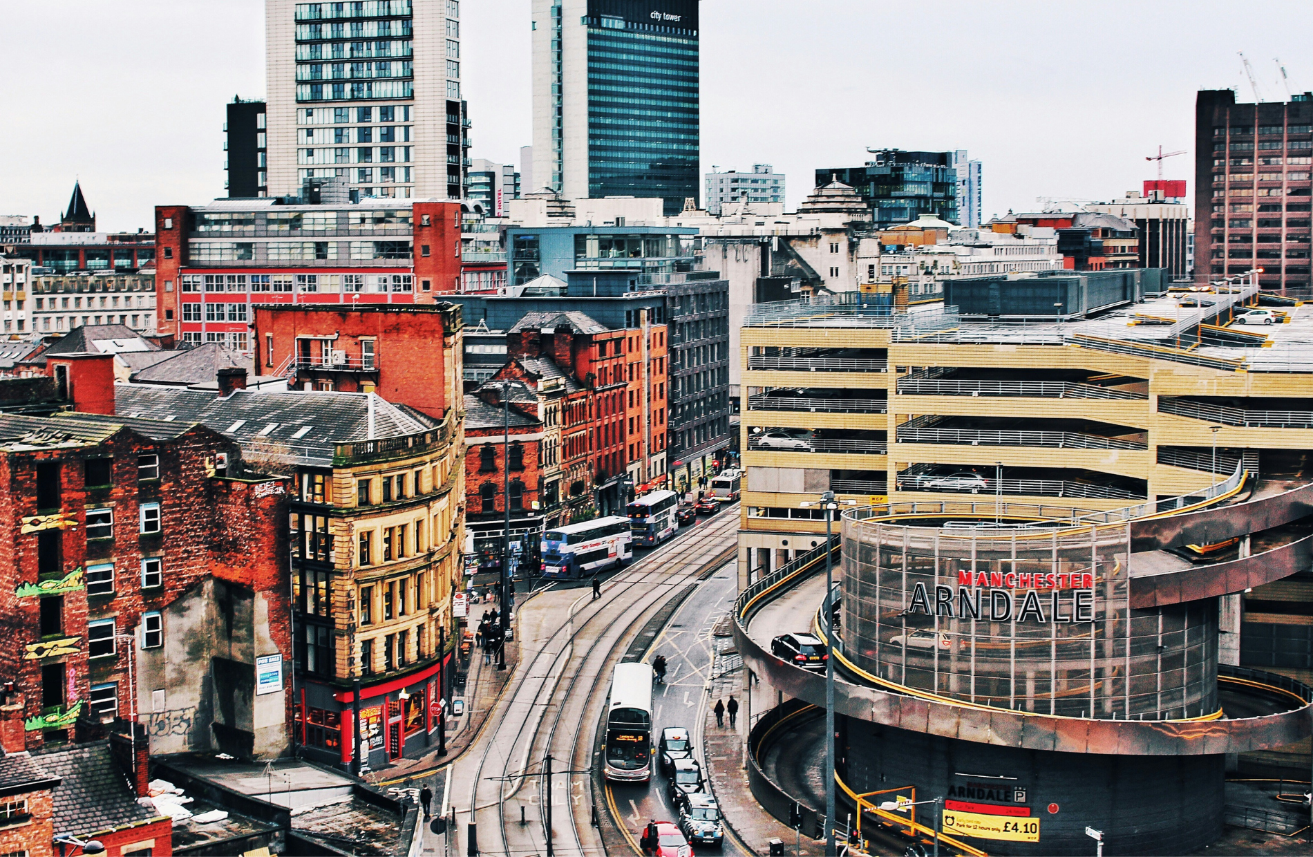 overhead view of Manchester city and trainline