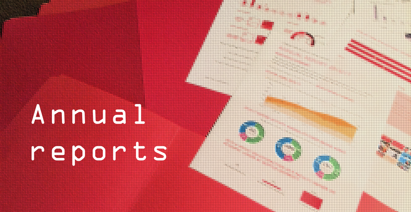 Annual reports with colorful infographics