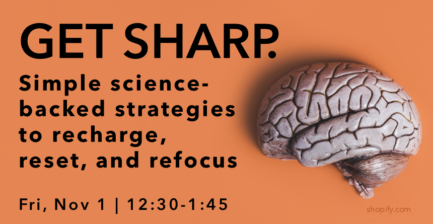 Image of brain against orange background with workshop title - Get sharp