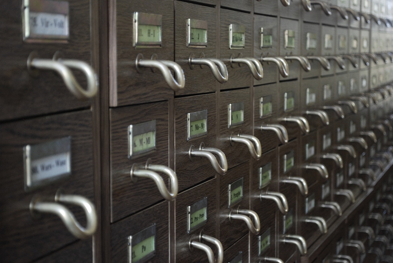 Archive card catalogue drawers
