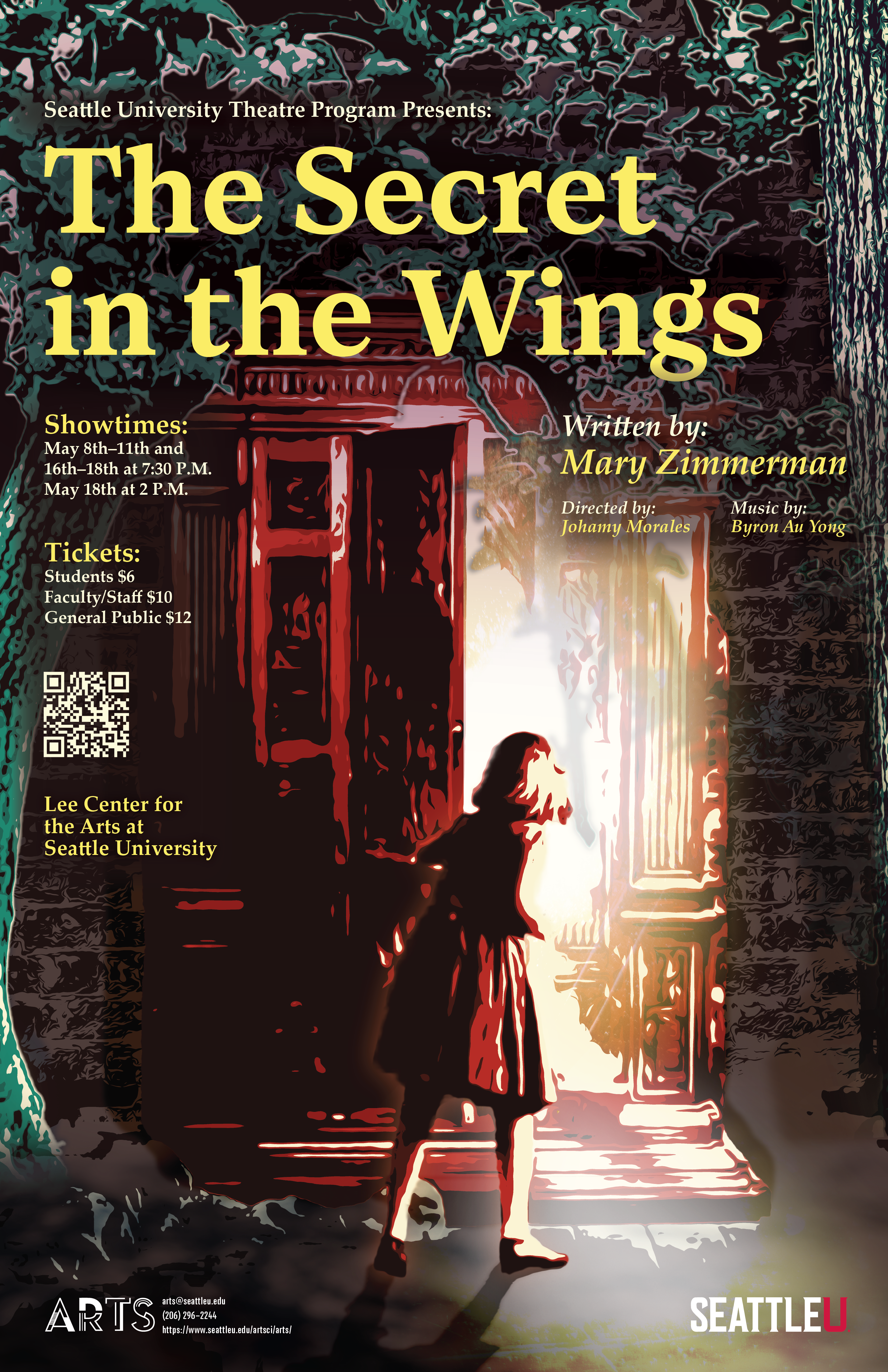 Poster art for Secret in the Wings with child looking through door and text