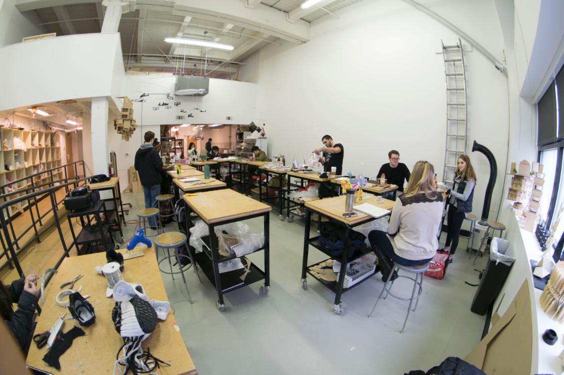 Photo of students working in studio
