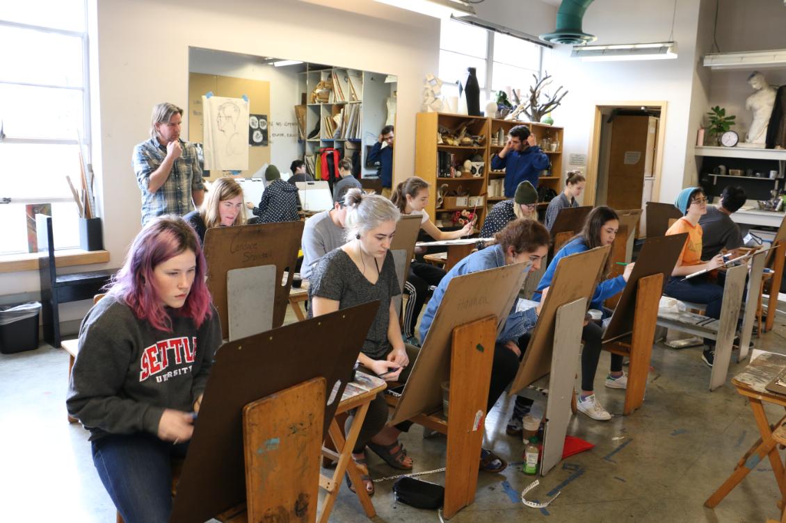 Photo of students in drawing studio