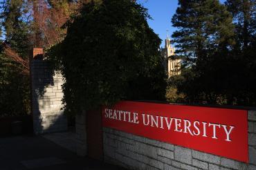 Seattle University Campus Entrance with Administration building in the background