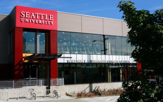 Seattle university's main campus is seen from the street.