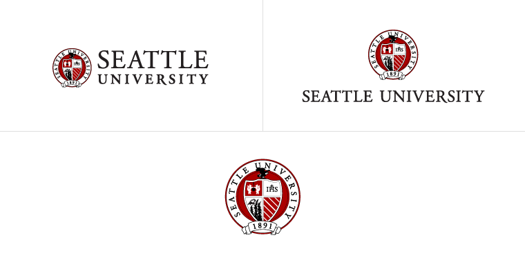 three variations of Seattle University seal logo lockups