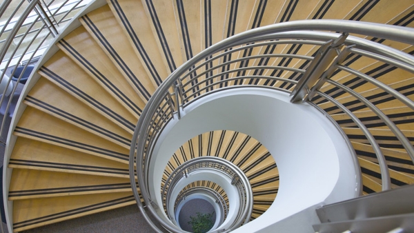 looking down into a spiral staircase