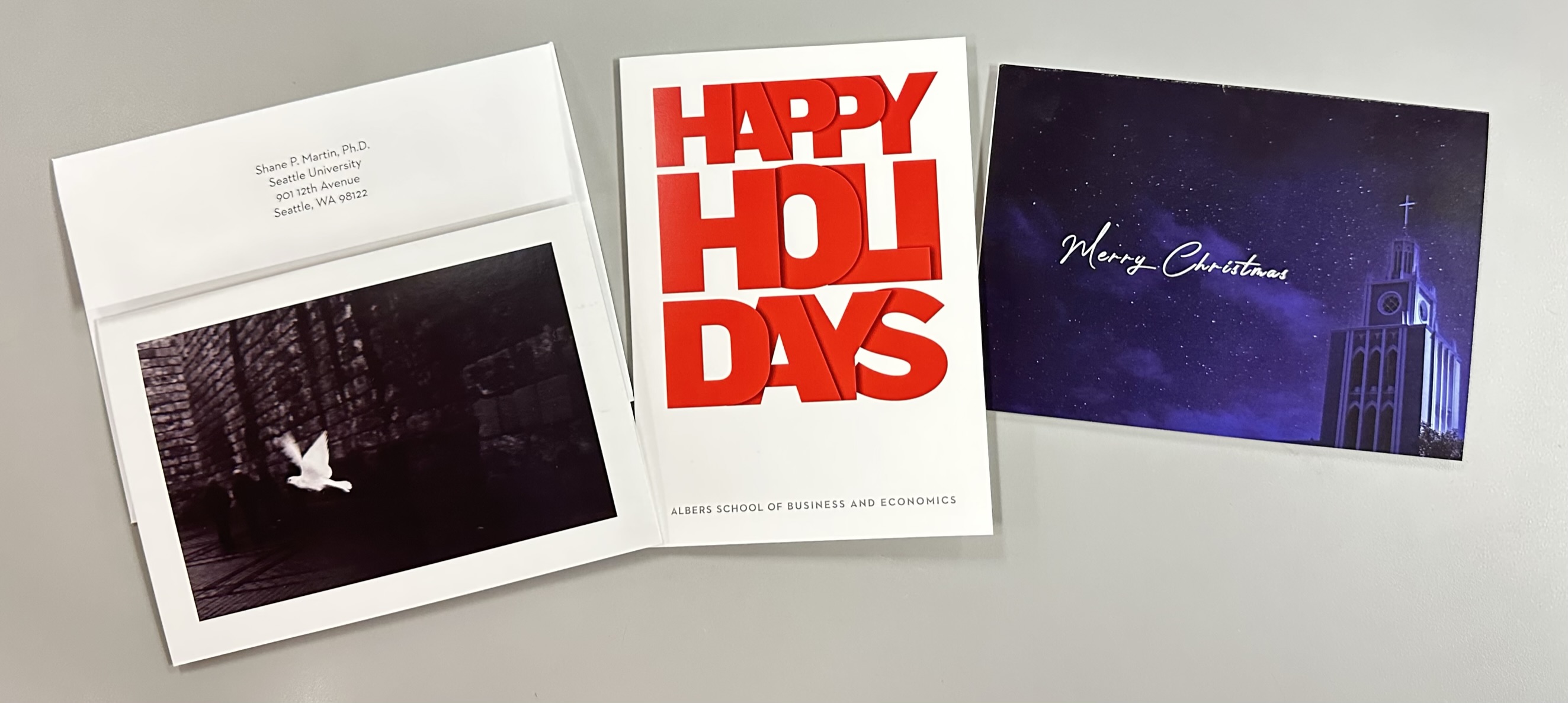 2022 Holiday Cards, L-R, Provost, Albers Dean, President